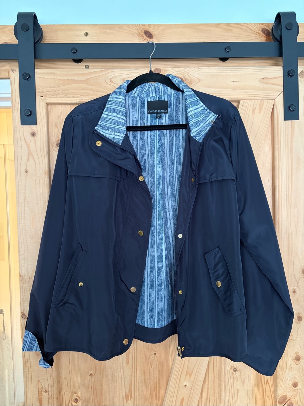 Cynthia Rowley Navy Utility Jacket with Striped Inner Lining
